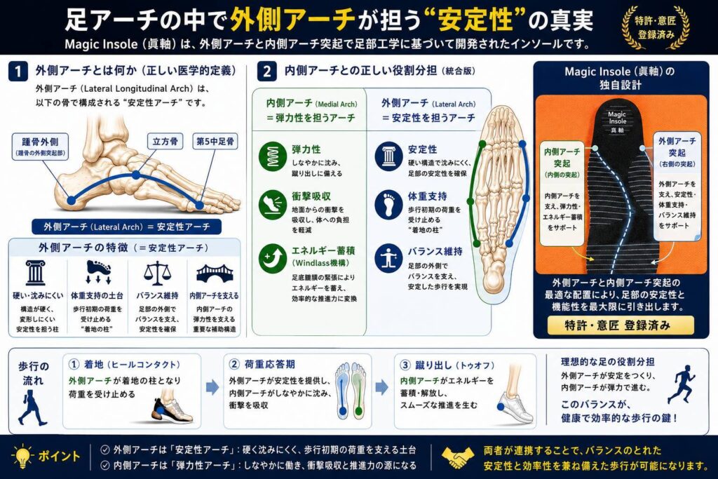 真軸インソールの独自設計と外側アーチの解説